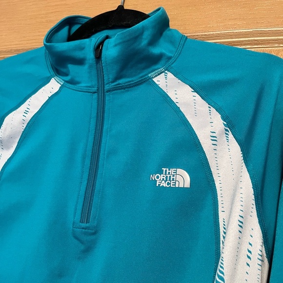 Women's North Face 1/4 Zip Pullover Sweatshirt Jacket - Turquoise Blue - Medium - Picture 8 of 11